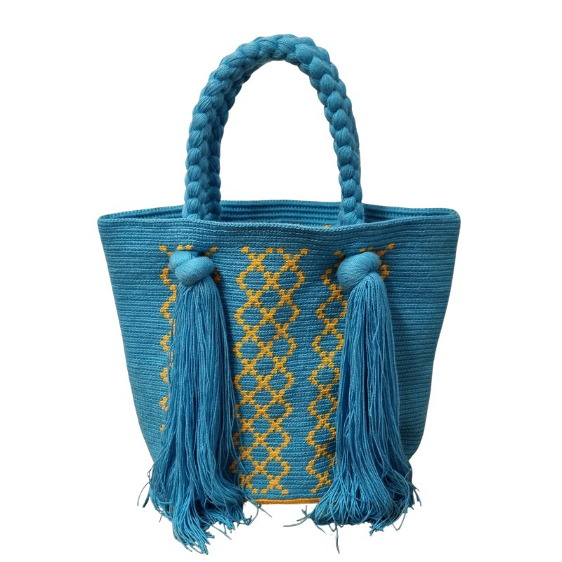 Borsa a traccola Wayuu _Fattta interamente a mano in Colombia-, misure diametro 22 cm alta 28 cm