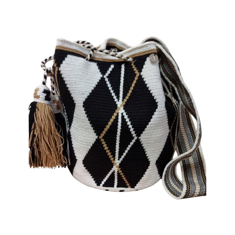 Borsa a traccola Wayuu _Fattta interamente a mano in Colombia-, misure diametro 22 cm alta 28 cm